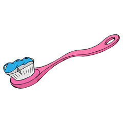 Toothbrush with toothpaste. Vector illustration of a toothbrush. Hand drawn toothbrush.