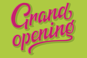 Hand drawn colorful lettering Grand Opening with shadow and higlights. Vector Ink illustration. Typography poster. Template banner, flyer, design element, decoration for opening event.