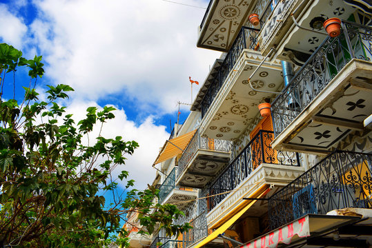 Traditional ornamented houses and buildings at Pyrgi (Pirgi) Chios Greek Island