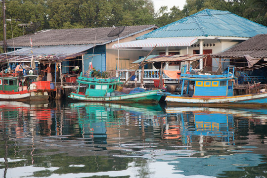 Fisher village on the river in Thailand