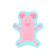 Boar making snow angel. Piglet on winter vacation. Cartoon pig outdoor.