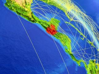 Guatemala from space on model of planet Earth with network. Concept of digital technology, connectivity and travel.