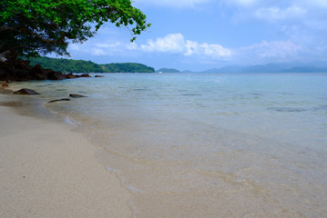 White sand beach with beautiful sea and clear blue sky at Koh Wai island, Trat province, Thailand