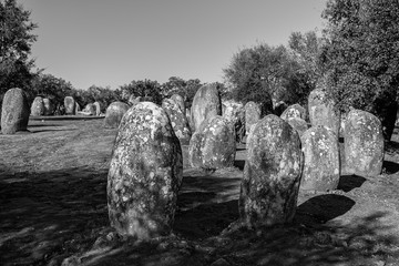 Almendres Cromlech. Megalithic stone circle located near Evora in Portugal. Chronology: IV-III...