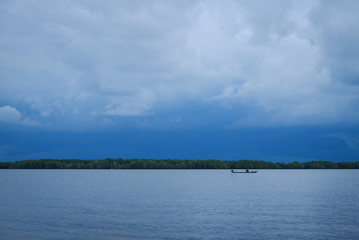 Beautiful seascape horizon and sky. Natural composition of nature. The ship floats in the sea.