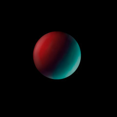 Neon red and green ball isolated at black background. 