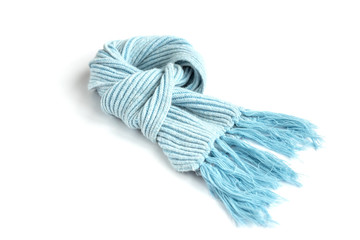 Light blue warm scarf on a white background