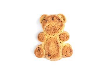 Cookie in the shape of a bear isolated on white background.