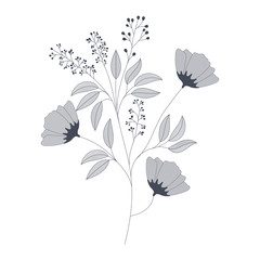 flowers with branches and leaves isolated icon