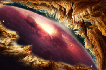 Artistic Abstract Smooth Artwork Surrounding A Galaxy View In Background