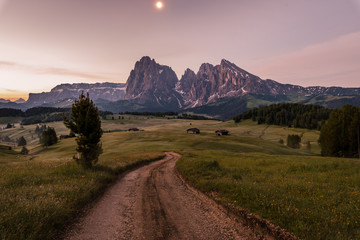 Sunrise at the Alpe di Suisi in Italy
