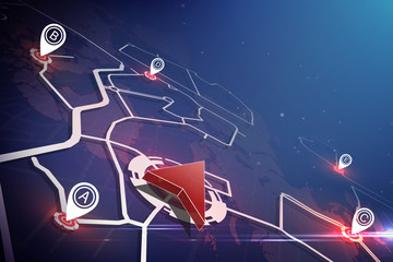 Global Positioning System concept. Gps icon and pin location on earth map