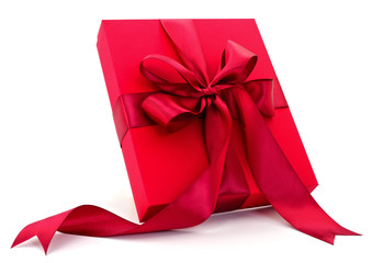 Red gift box with red ribbon