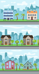 Set of three vector illustrations of city street