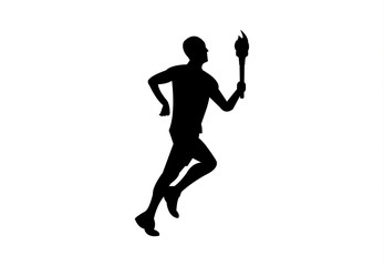 Fototapeta na wymiar Man runner with a torch silhouette