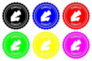 Djibouti - rubber stamp - vector, Republic of Djibouti map pattern - sticker - black, blue, green, yellow, purple and red