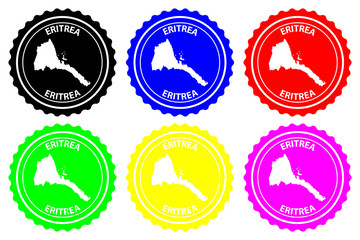 Eritrea - rubber stamp - vector, State of Eritrea map pattern - sticker - black, blue, green, yellow, purple and red