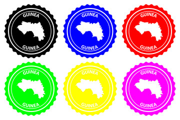 Guinea - rubber stamp - vector, Republic of Guinea (Guinea-Conakry) map pattern - sticker - black, blue, green, yellow, purple and red