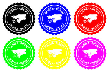 Guinea-Bissau - rubber stamp - vector, Republic of Guinea-Bissau map pattern - sticker - black, blue, green, yellow, purple and red