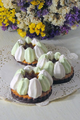 meringue, gift and flowers