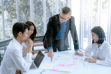 Young business people are presented marketing work project to the customer in meeting room office