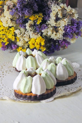 meringue, gift and flowers