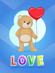 Love theme Teddy Bear with big red heart balloon