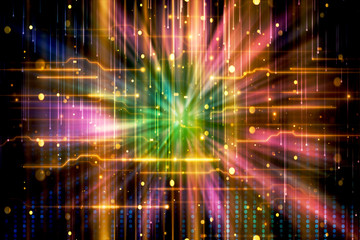 Fototapeta na wymiar Artistic Multicolored Contrast Smooth Glowing Wormhole Artwork Visualized In Flowing Beams Of Light