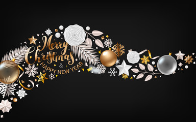 Merry Christmas and Happy New Year greetings premium design. Vector greeting card