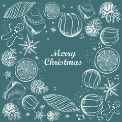 Merry Christmas and New Year set. Christmas Doodle collection.