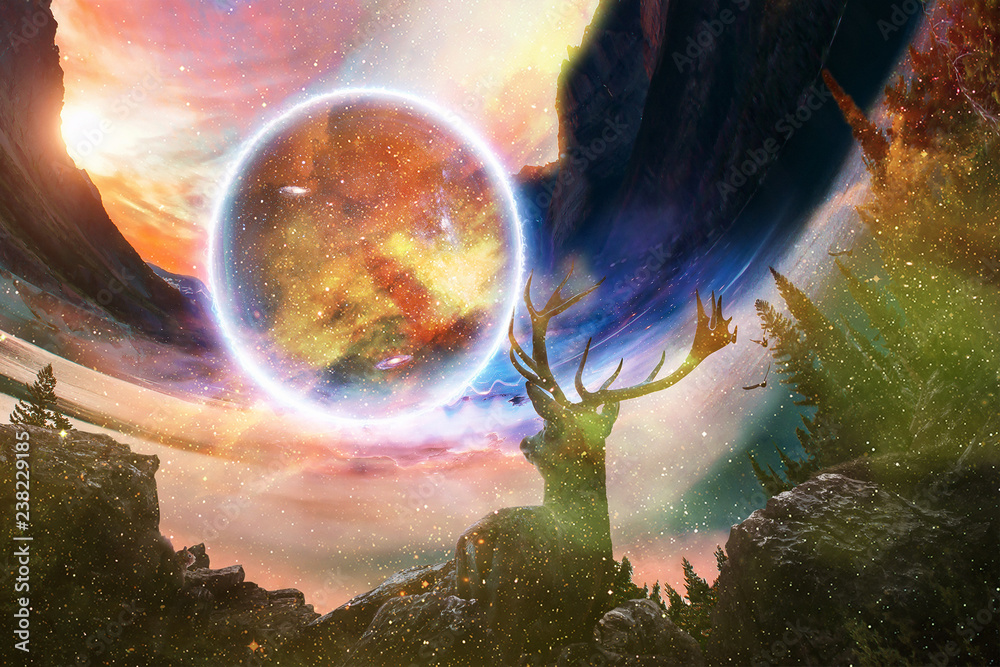 Canvas Prints abstract artistic dreamy deer looking into another world in some other dimension