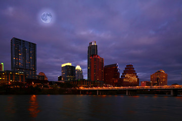 Moon rising over Austin, Texas
