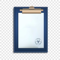 Blue clipboard icon. Realistic illustration of blue clipboard vector icon for web design