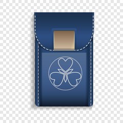 Leather mobile pocket icon. Realistic illustration of leather mobile pocket vector icon for web design