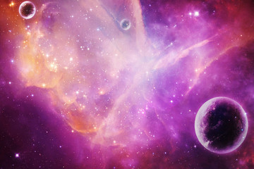 Fototapeta na wymiar Abstract Artistic Planet Over A Magenta Nebula Galaxy Background