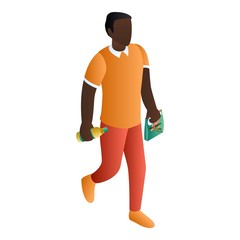 Black man at shopping icon. Isometric of black man at shopping vector icon for web design isolated on white background