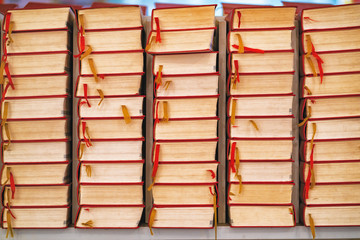 Rows of bible books in the swedish church