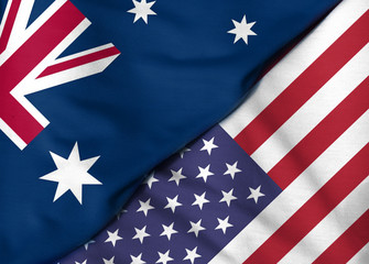 Fototapeta na wymiar Two flags. 3D. United States and Australia.