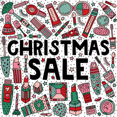 Christmas sale. Lettering with doodles