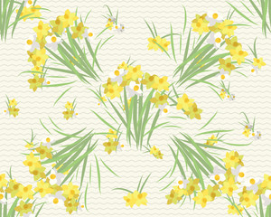 Floral narcissus retro vintage background, illustration