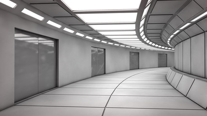 3D render Interior and futuristic architecture design