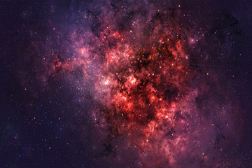 Abstract Artistic Red Nebula Galaxy Artwork In A Dark Theme Background