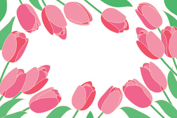 Tulip frame. Spring frame of flowers on white background.