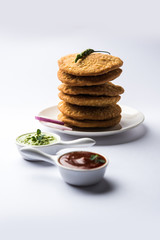 Shegaon or Rajasthani Kachori served with green Chutney and tomato ketchup