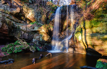 Roughting Linn Waterfall at Routin Lynn, which is well hidden in remote woodland, located in...
