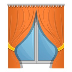 Orange window curtain icon. Cartoon of orange window curtain vector icon for web design isolated on white background