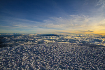 At the summit of the active volcano Cotopaxi, Ecuador, at an altitude of 5,897 m (19,347 ft)	