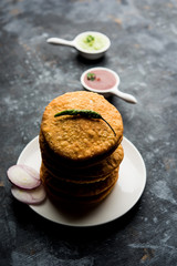 Shegaon or Rajasthani Kachori served with green Chutney and tomato ketchup
