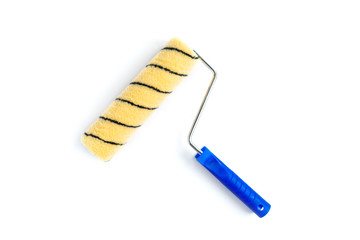 Construction paint roller isolated on white background.