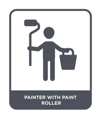 painter with paint roller icon vector